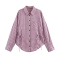 Chemise à carreaux rose et noire pour femme avec cordon de serrage à la taille - XS / Carreaux Rose et Noir