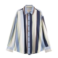Gestreept satijnen overhemd voor dames met lange mouwen en knoopsluiting casual stijl - XS / Kleurrijk
