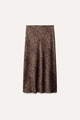 Detailed flat lay of leopard print midi skirt in smooth satin fabric with A-line cut - Dark Leopard Print
