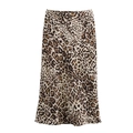Macro detail of the smooth satin leopard print midi skirt with elegant brown texture - Yellow Leopard