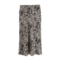 Detail shot of midi satin skirt featuring high-waisted cut and black zebra animal print - Zebra Print