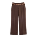 Pantaloni a gamba larga minimalisti marrone scuro a vita alta con cintura sottile - XS / Marrone Scuro
