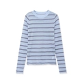 Schmal geschnittener hellblauer Strickpullover mit braunen Streifen und Rundhalsausschnitt - S / Hellblau