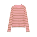 Schmal geschnittenes, rosa-gelb gestreiftes Langarm-Strickoberteil mit Rundhalsausschnitt - S / Rosa