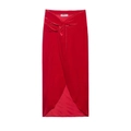 Elegant red velvet wrap skirt featuring a stylish knot design and front slit for women - S / Red Dress