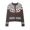 Cárdigan de punto marrón con patrón jacquard Fair Isle y botones rústicos - S / Como se muestra