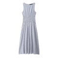 Sommerliches ärmelloses Midi-Kleid mit blauem Gingham-Muster und gesmokter Taille - XS / Blau Weiß Kariert