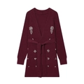 Gilet en maille bordeaux élégant avec col en V et ornements en strass brillants - S / Bordeaux