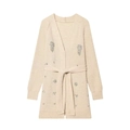 Détail du cardigan en maille avec strass argentés et motif floral en paillettes - S / Blanc Cassé