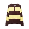 Women's brown and beige striped knit sweater with long sleeves and buttoned round neck - S / Brown Yellow Stripe