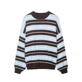 Jersey de punto a rayas azul y marrón con cuello redondo y puños acanalados en ajuste holgado - S / Rayas Azules