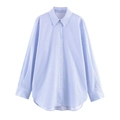 Classic blue and white checkered long sleeve button-down shirt with a curved hem - XS / Blue White Plaid