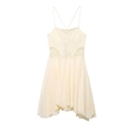 Elegant cream summer dress with crisscross straps and delicate white lace detailing - XS / Light Yellow