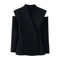 Blazer negro entallado con hombros descubiertos, solapas cruzadas y diseño que marca cintura - S / Negro