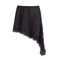 Chic black asymmetrical satin midi skirt with elegant eyelash lace trim detail - XS / Black