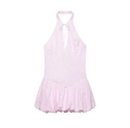 Détail de robe dos nu en coton rose pâle avec décolleté en V et ourlet bulle - XS / Rose