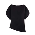 Minimalist black off-shoulder blouse with asymmetric hem and elegant batwing sleeves - XS / Black