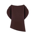 Minimalist off-the-shoulder dark coffee top with architectural cape sleeves and asymmetric hem - XS / Dark Brown