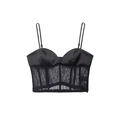 Elegant black satin and lace corset top with adjustable straps and boning details - XS / Black