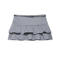 Gray plaid mini skirt with double-layered ruffles and thin black belt for women - XS / Grey Grid