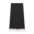 Summer black polka dot midi skirt with white lace hem, minimalist vintage style - XS / Black and White