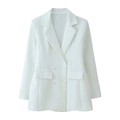 Elegante witte getailleerde damesblazer met diepe V-hals en dubbele knopenrij - S / Wit