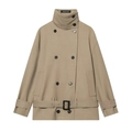 Court trench-coat beige à double boutonnage avec col montant et ceinture réglable - XS / Kaki