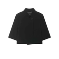 Chaqueta corta negra minimalista con cuello mao y botón asimétrico para mujer - XS / Negro