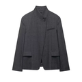Minimalistischer dunkelgrauer Mix-Blazer mit asymmetrischem Knopfverschluss und Pattentaschen - XS / Grau