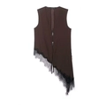 Women's V-neck coffee brown vest with asymmetric lace hem and button front design - XS / Coffee