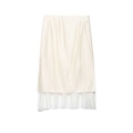 Elegante falda midi crema con diseño satinado a capas y dobladillo de gasa plisada - XS / Blanco lechoso