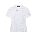 Women's blue striped short sleeve poplin shirt with asymmetrical buttons and Peter Pan collar - XS / White Blue Striped