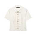 Camisa blanca de popelina de manga corta con volantes y botones de tachuelas plateadas - XS / Blanco lechoso