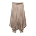 Champagne pleated harem pants with a silk-like sheen and elastic ankle cuffs - XS / Champagne