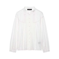 Elegante camicia bianca in pizzo a maniche lunghe con collo alto e pieghe per donna - XS / Bianco