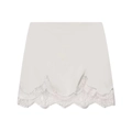 Minigonna da donna grigio chiaro con orlo asimmetrico in pizzo bianco e motivo floreale - XS / Bianco