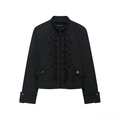 Chaqueta militar negra para mujer con cuello mao y botones trenzados bordados elegantes - XS / Negro