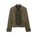 Chaqueta corta verde oliva para mujer con botones de nudo retro y diseño de cuello alto - XS / Verde Militar