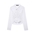 Women's white striped long sleeve shirt with ruffled detail and asymmetric hem - XS / White with Black Stripes