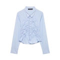 Light blue long sleeve shirt with classic lapel and pleated front design on white background - XS / Light Sky Blue
