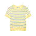Women's casual short sleeve knit top featuring vibrant yellow and grey horizontal stripes - S / Yellow and Blue Stripe