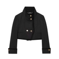Kort zwart tweed jasje voor dames met gouden knopen en gestructureerde geweven stof - XS / Zwart