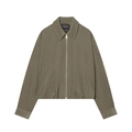 Close-up detail of dark olive green zip-up jacket with silver metal zipper and lapel collar - XS / Olive Green Top