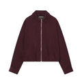 Detail of burgundy zip jacket with silver metal hardware and classic collar design - XS / Wine Red Top