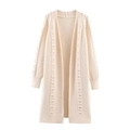 Elegant cream white knit cardigan with pearl bead embellishments along the sleeves - Off White
