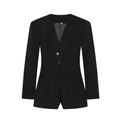 Elegant black V-neck long sleeve tailored romper with waist detail and front buttons - S / Black