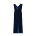 Elegante abito midi in velluto blu navy con spacco posteriore e design senza maniche - XS / Blu navy