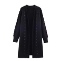 Gilet en maille noir pour femme avec perles blanches décoratives sur les manches - S / Noir