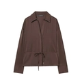 Elegante dunkelbraune Satinbluse für Damen mit langen Ärmeln und schmaler Taillenschnürung - XS / Kaffeebraun