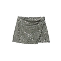 Minifalda cruzada verde con lentejuelas brillantes y discos plateados para fiestas - XS / Verde Militar